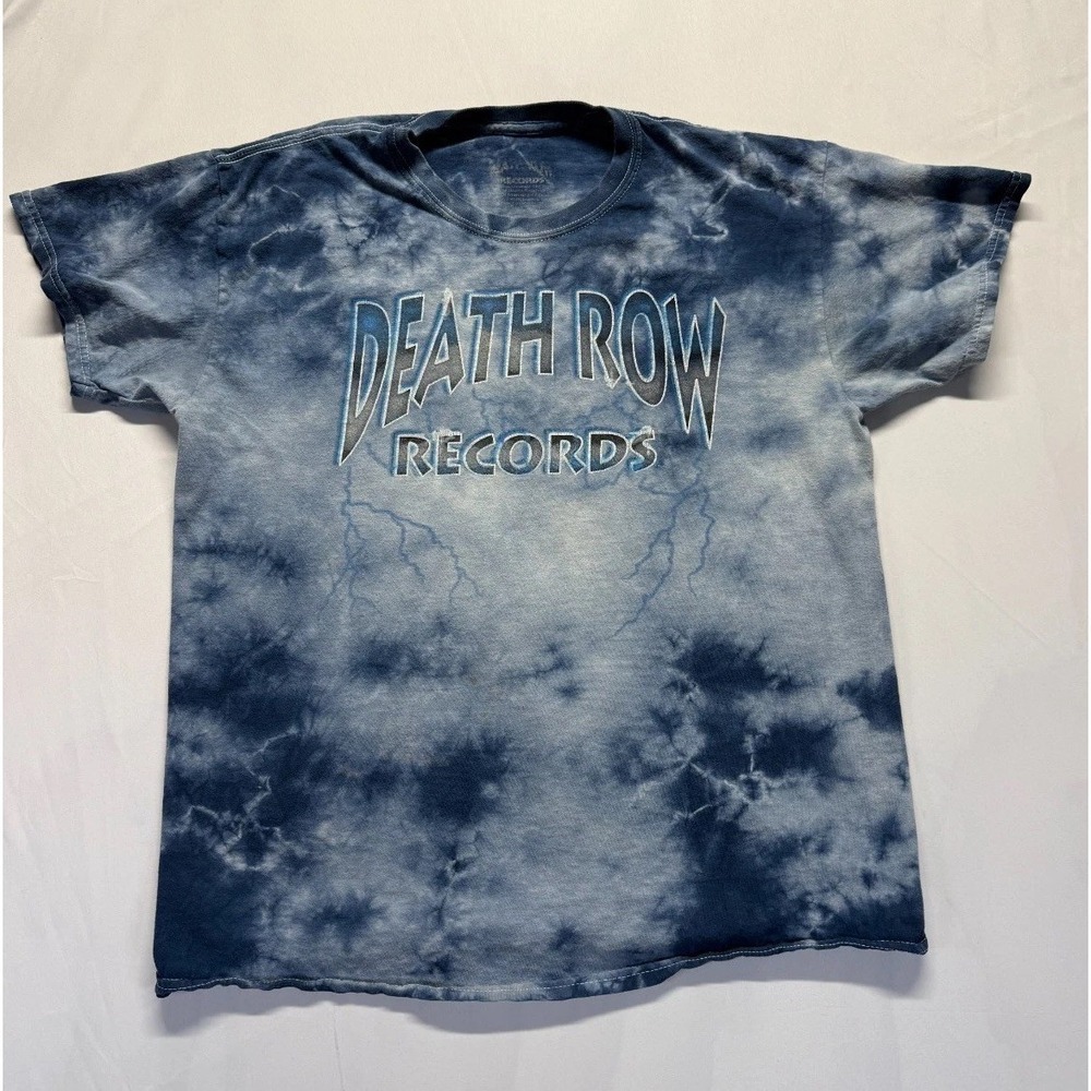 Death Row Records T Shirt Mens Small Blue Gray Tie Dye Graphic Lightning Cotton‎